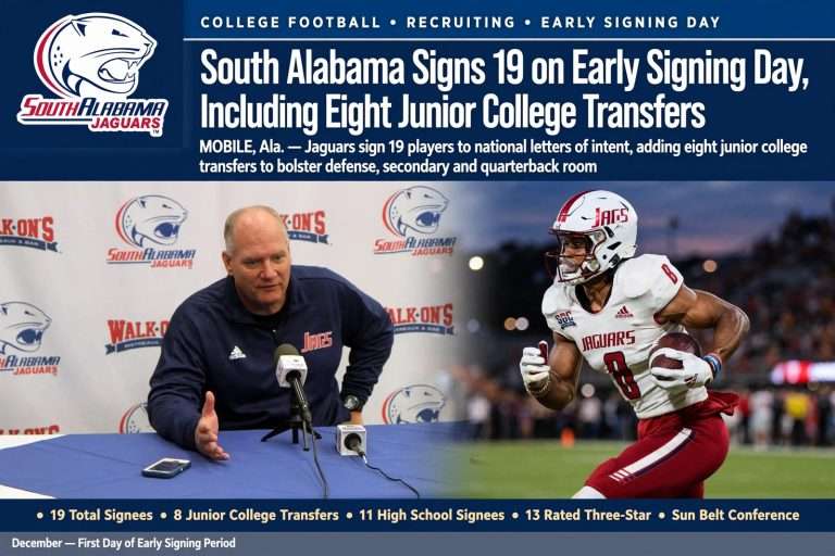 Illustration for the news story: South Alabama Signs 19 on Early Signing Day, Including Eight Junior College Transfers