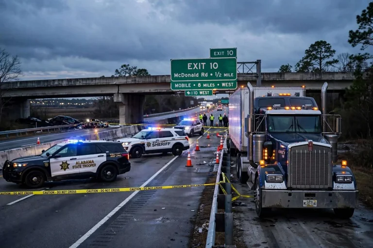 Illustration for the news story: ALEA: Mobile Man, 18, Struck and Killed by 18-Wheeler on I-10 After Fleeing Crash Scene