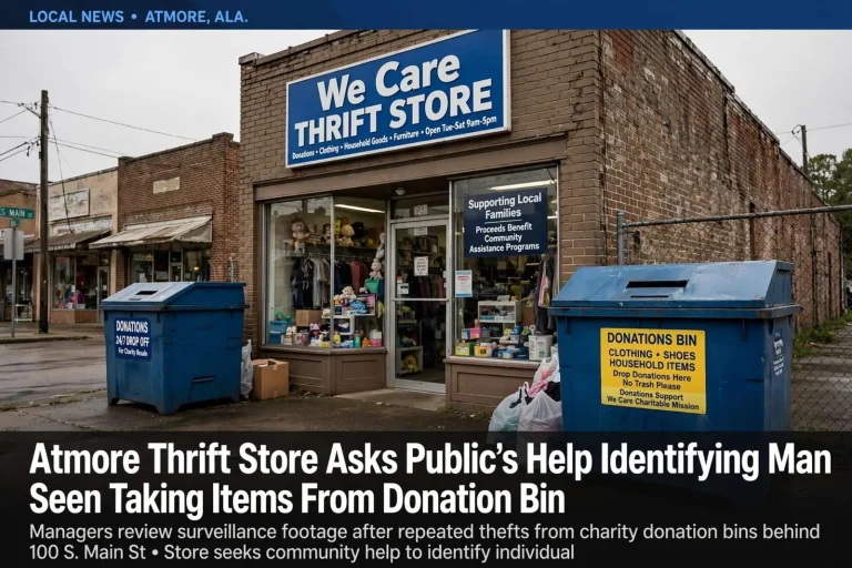 Illustration for the news story: Atmore Thrift Store Asks Public’s Help Identifying Man Seen Taking Items From Donation Bin