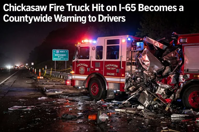 Illustration for the news story: Chickasaw Fire Truck Hit on I-65 Becomes a Countywide Warning to Drivers