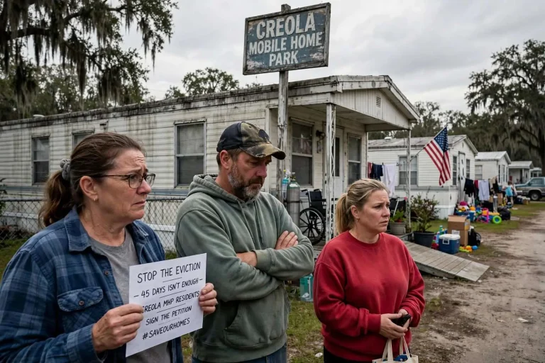 Illustration for the news story: Creola Mobile Home Park Residents Face Eviction After Sudden Land Sale