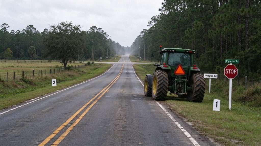 Illustration for the news story: Crestview Man Dies After Truck Crashes Into Parked Tractor on State Road 85
