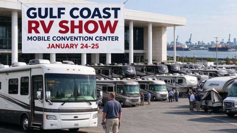Illustration for the news story: Gulf Coast RV Show Rolls Into the Mobile Convention Center With Campers of Every Size