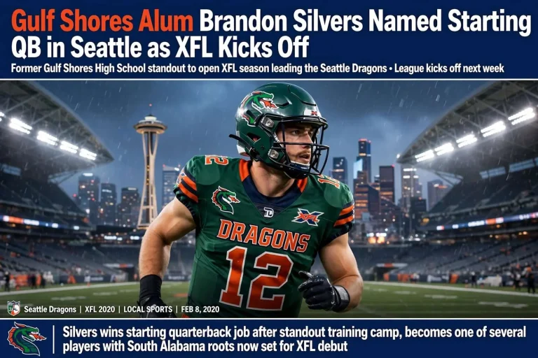 Illustration for the news story: Gulf Shores Alum Brandon Silvers Named Starting QB in Seattle as XFL Kicks Off