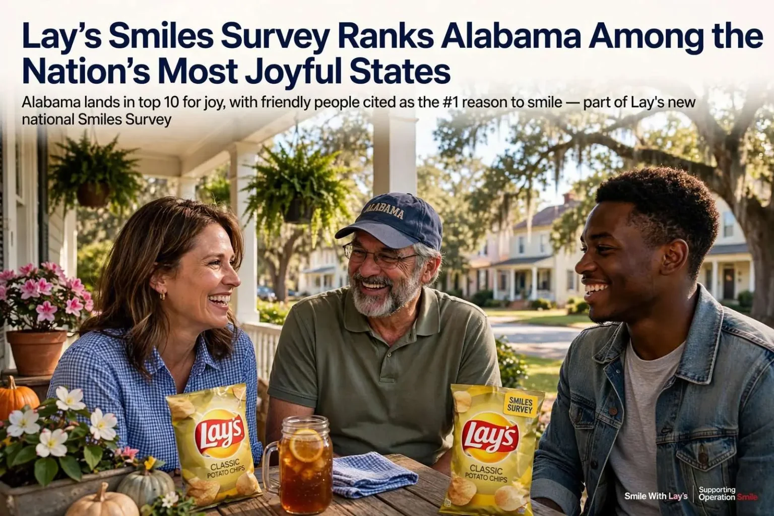 Illustration for the news story: Lay’s Smiles Survey Ranks Alabama Among the Nation’s Most Joyful States