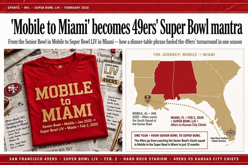 Illustration for the news story: ‘Mobile to Miami’ becomes 49ers’ Super Bowl mantra
