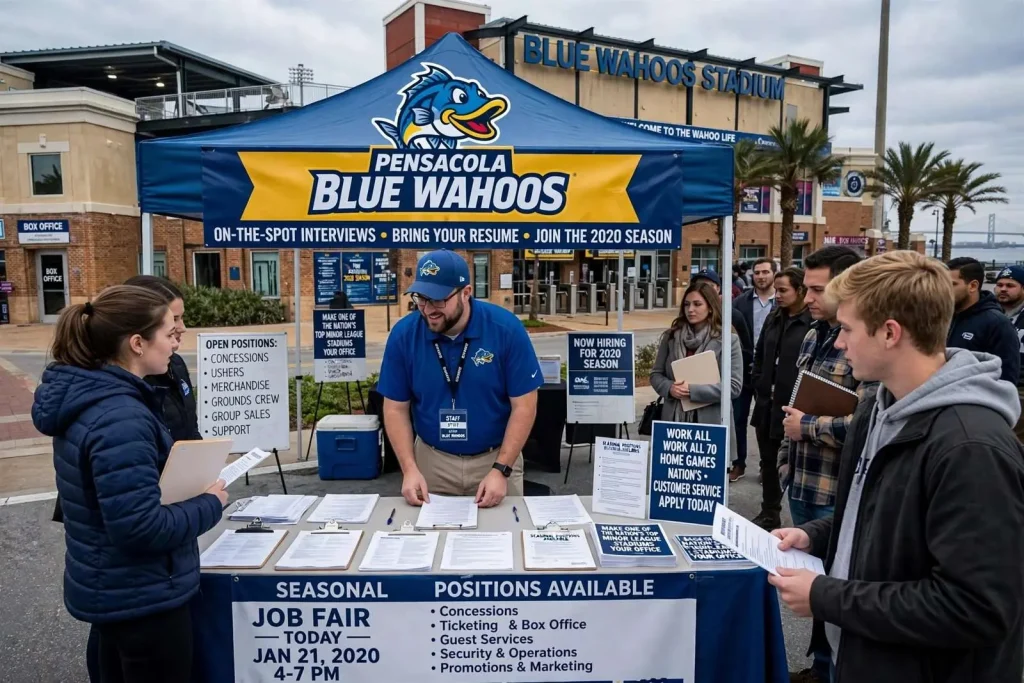 Illustration for the news story: Pensacola Blue Wahoos Host Job Fair to Staff the 2020 Season at Bayfront Stadium