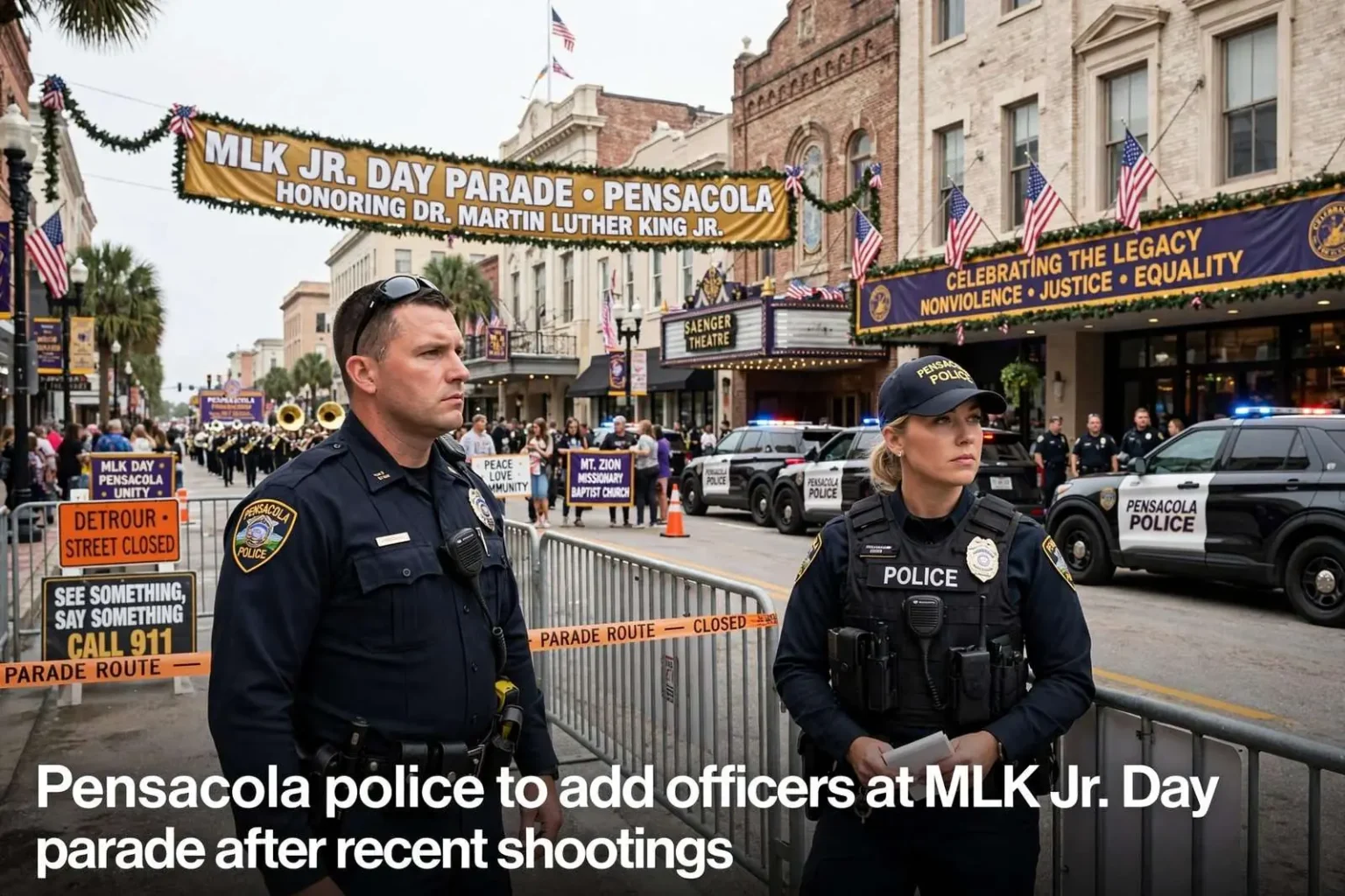 Illustration for the news story: Pensacola police to add officers at MLK Jr. Day parade after recent shootings