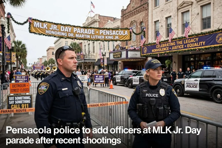 Illustration for the news story: Pensacola police to add officers at MLK Jr. Day parade after recent shootings