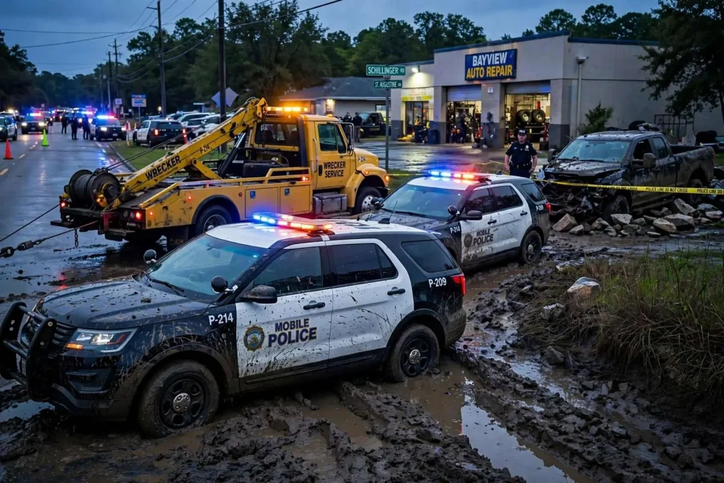 Illustration for the news story: Stolen-Truck Chase Through West Mobile Ends With Two in Custody