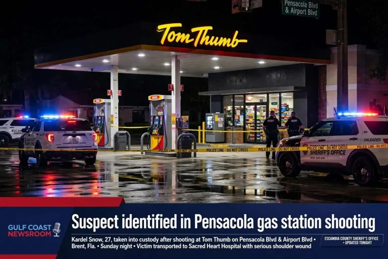 Illustration for the news story: Suspect identified in Pensacola gas station shooting