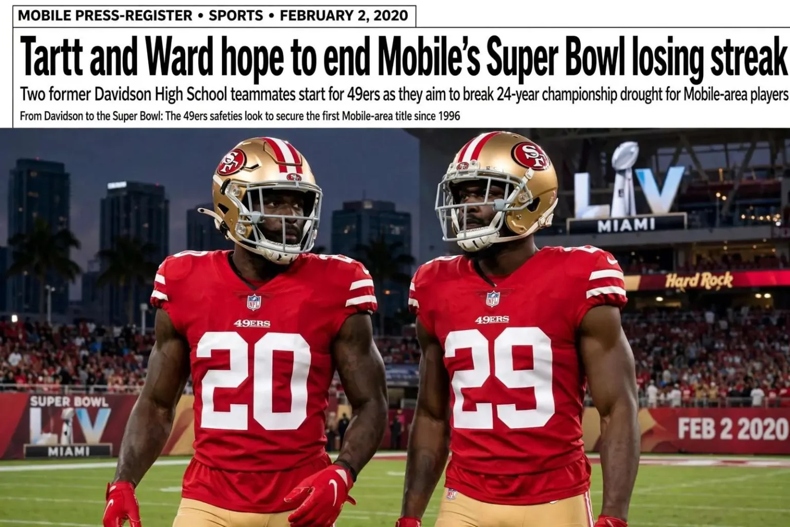 Illustration for the news story: Tartt and Ward hope to end Mobile’s Super Bowl losing streak