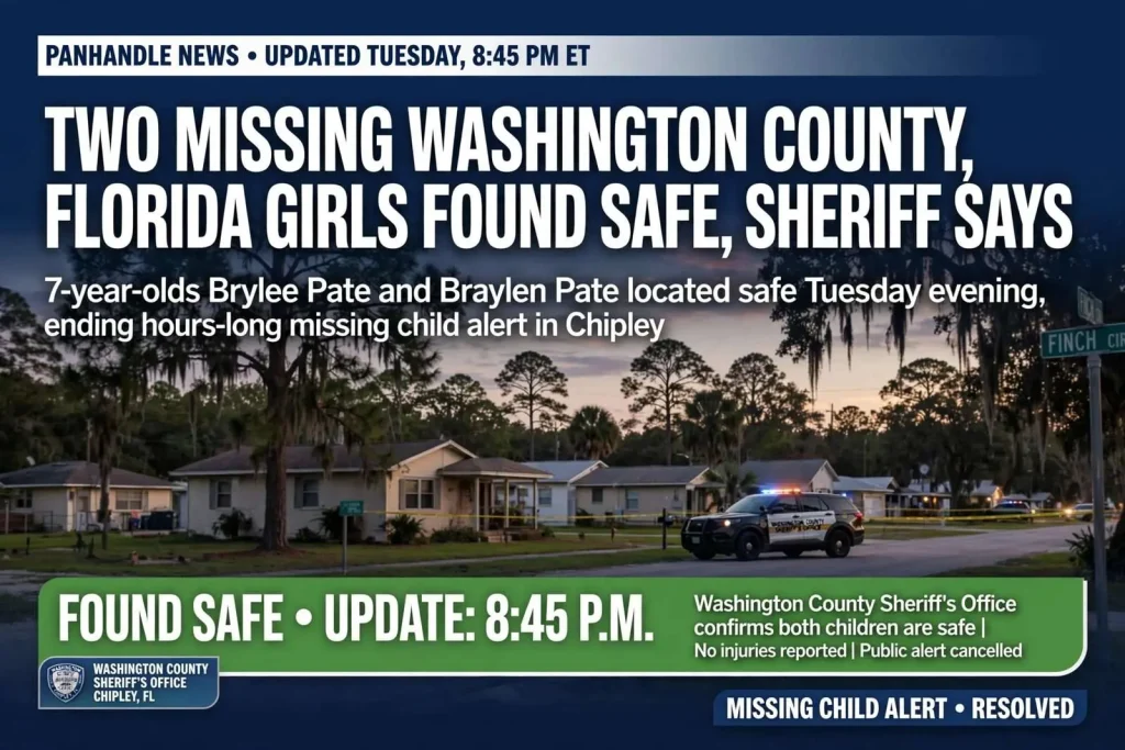 Illustration for the news story: Two Missing Washington County, Florida Girls Found Safe, Sheriff Says