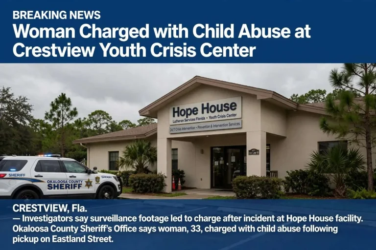 Illustration for the news story: Woman charged with child abuse at Crestview youth crisis center