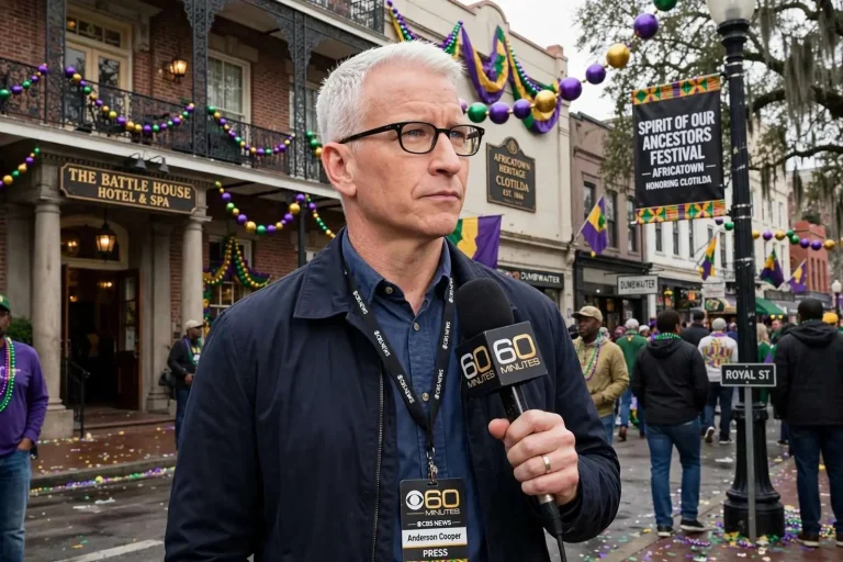Illustration for the news story: Anderson Cooper’s Mobile visit for 60 Minutes Clotilda piece stirs Mardi Gras buzz
