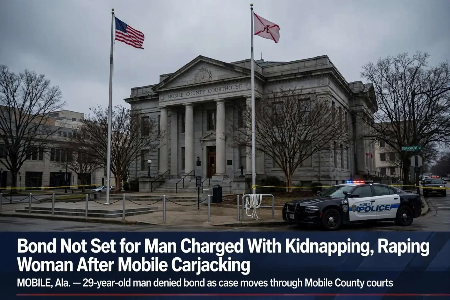 Illustration for the news story: Bond Not Set for Man Charged With Kidnapping, Raping Woman After Mobile Carjacking