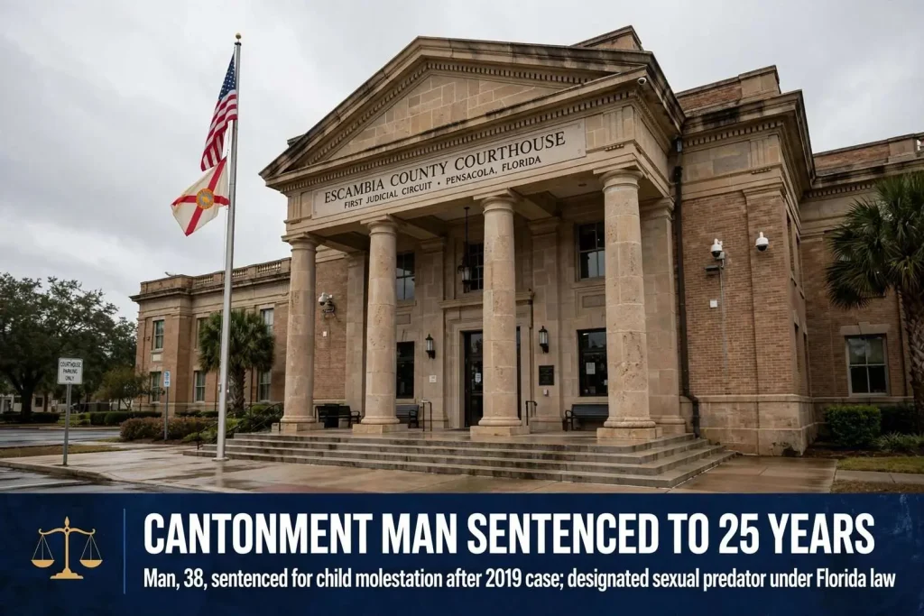 Illustration for the news story: Cantonment man sentenced to 25 years for child molestation