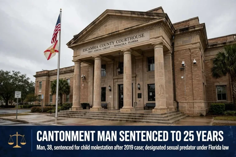 Illustration for the news story: Cantonment man sentenced to 25 years for child molestation