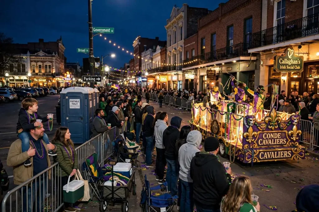 Illustration for the news story: How to Watch a Mobile Mardi Gras Parade Like a Local: Parking, Potties and the Best Viewing Spots