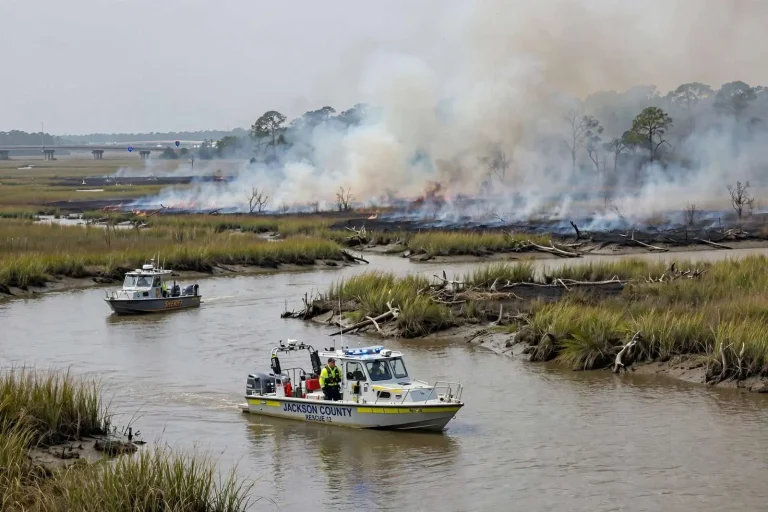 Illustration for the news story: No downed helicopter in Pascagoula River; marsh fire was the cause
