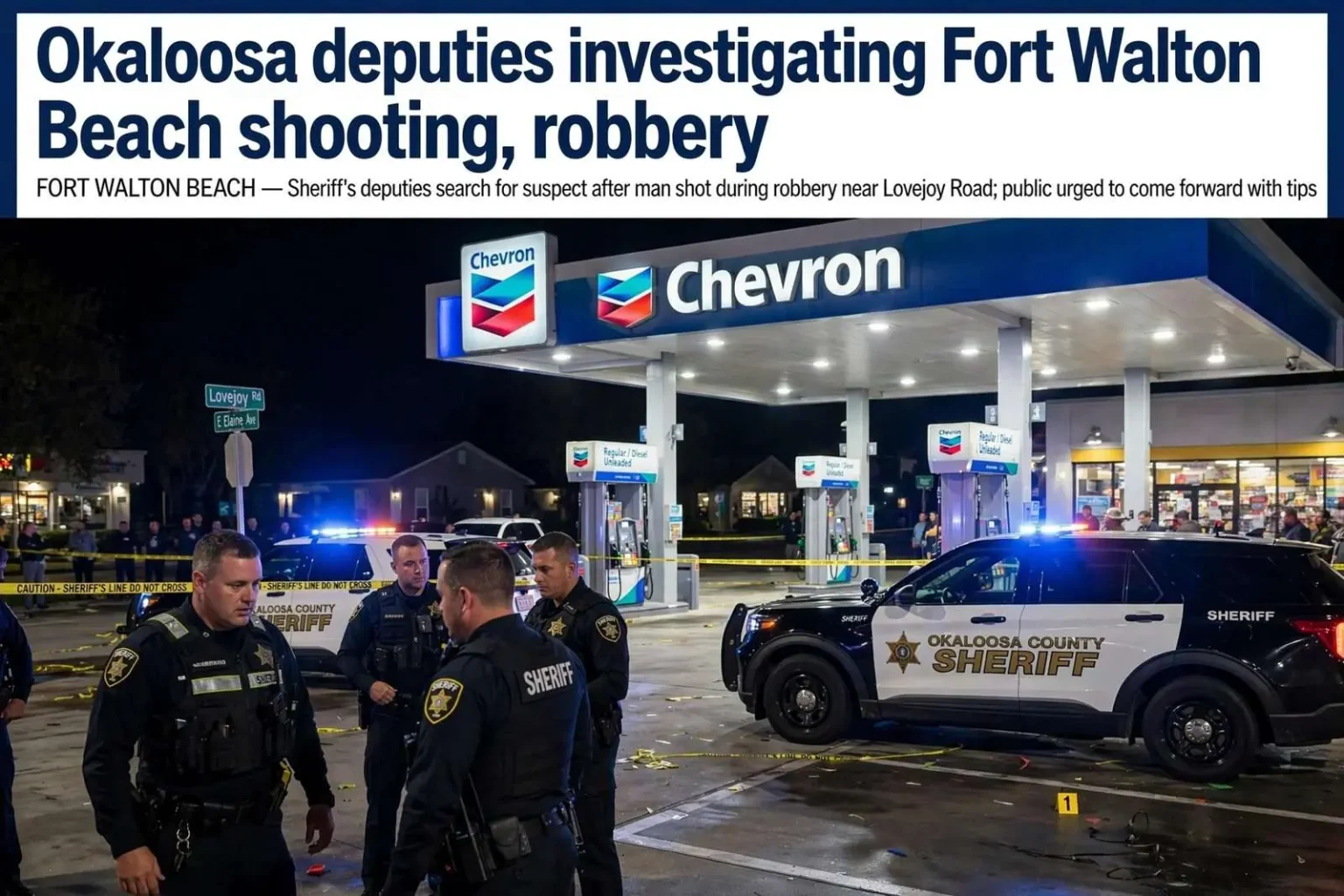 Illustration for the news story: Okaloosa deputies investigating Fort Walton Beach shooting, robbery