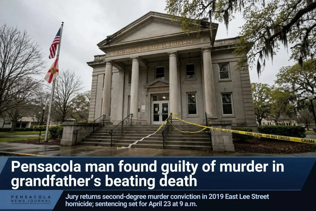 Illustration for the news story: Pensacola man found guilty of murder in grandfather’s beating death