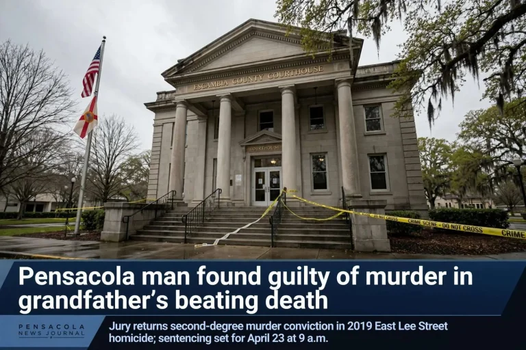 Illustration for the news story: Pensacola man found guilty of murder in grandfather’s beating death