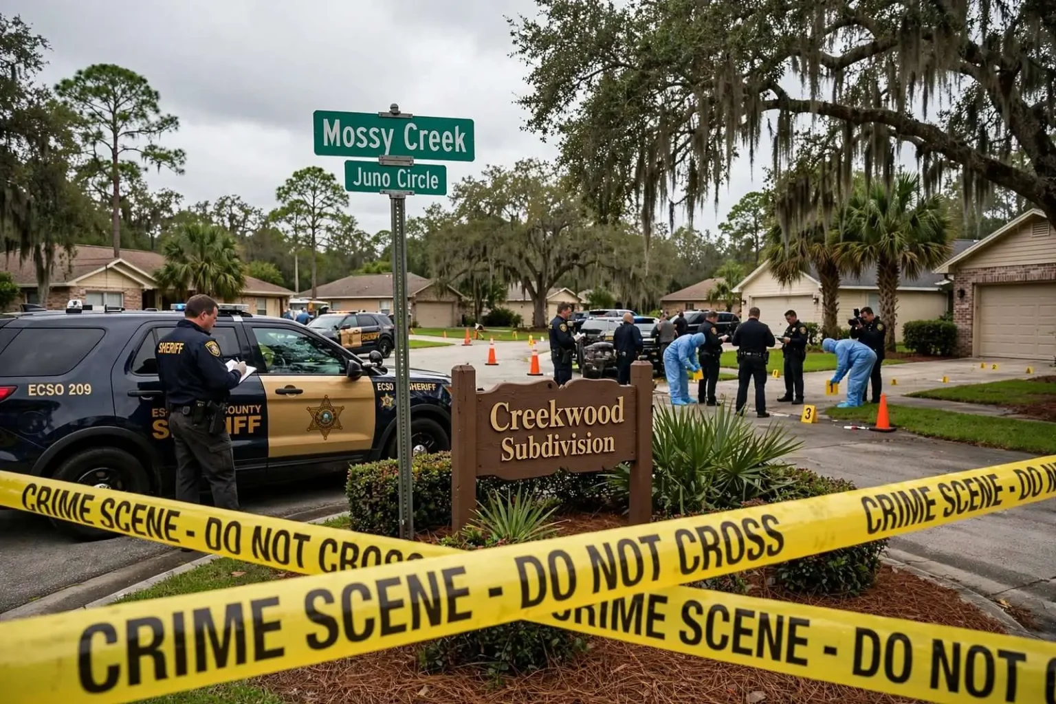 Illustration for the news story: Pensacola man found shot dead months after ex-wife’s gunpoint divorce arrest