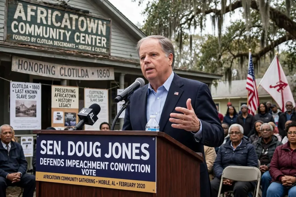 Illustration for the news story: Sen. Doug Jones Defends Impeachment Conviction Vote at Mobile Appearance