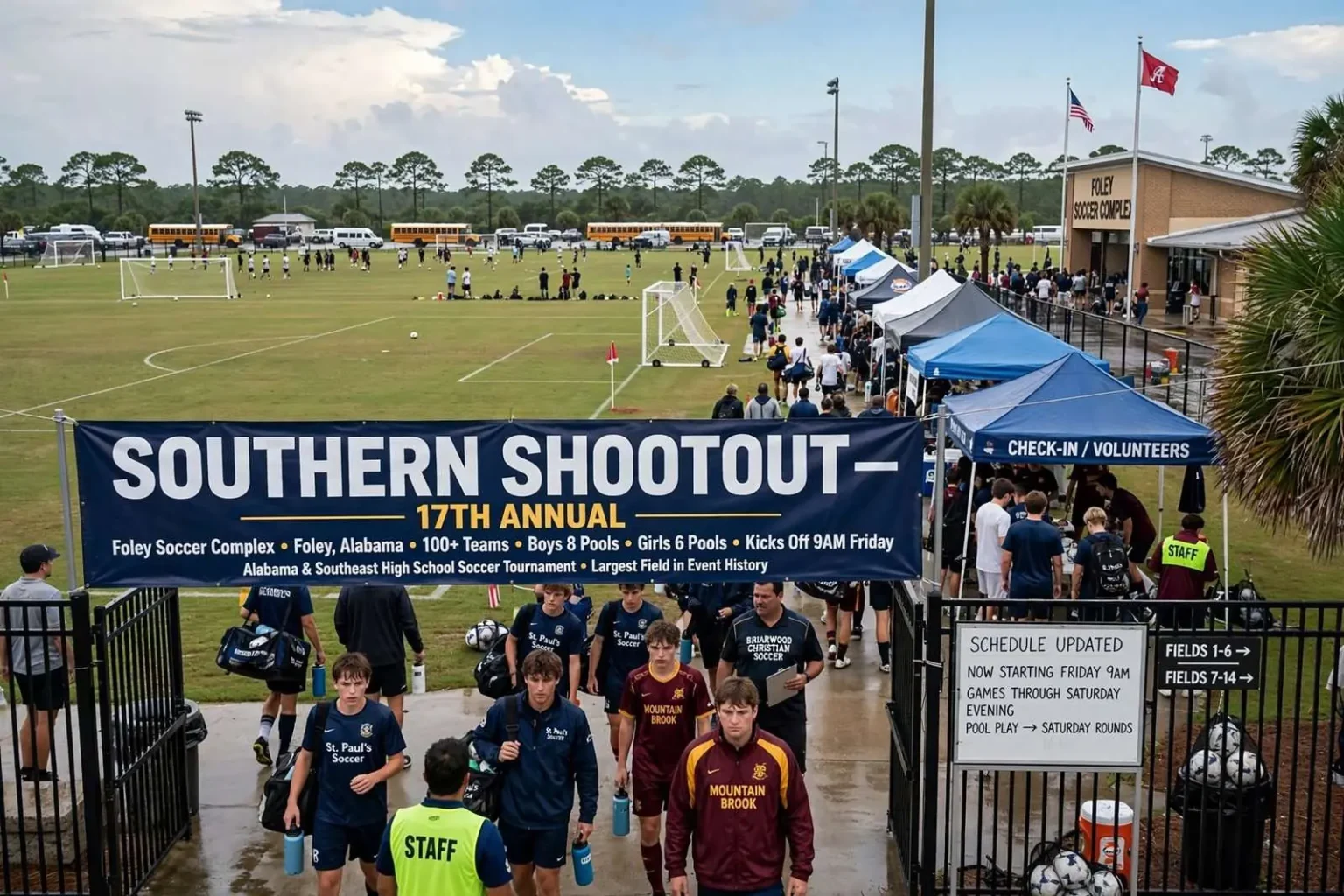 Illustration for the news story: Southern Shootout brings more than 100 teams to Foley soccer complex