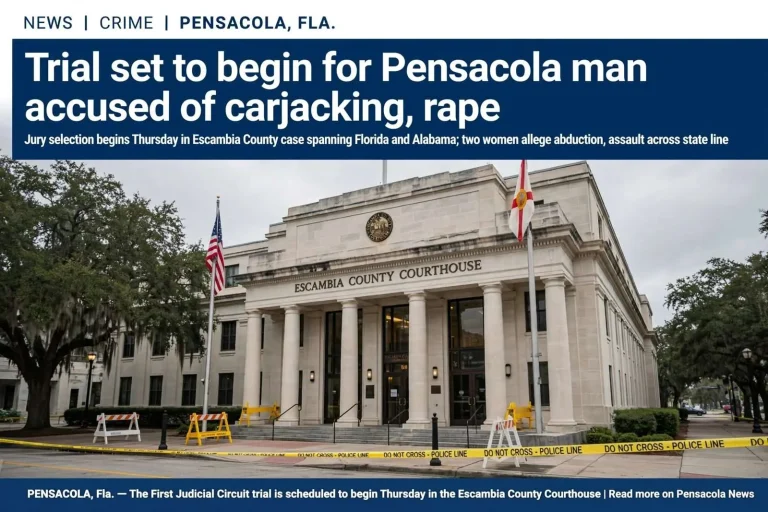 Illustration for the news story: Trial set to begin for Pensacola man accused of carjacking, rape