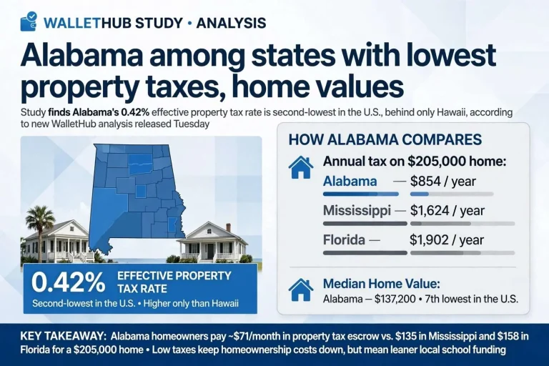 Illustration for the news story: WalletHub study: Alabama among states with lowest property taxes, home values