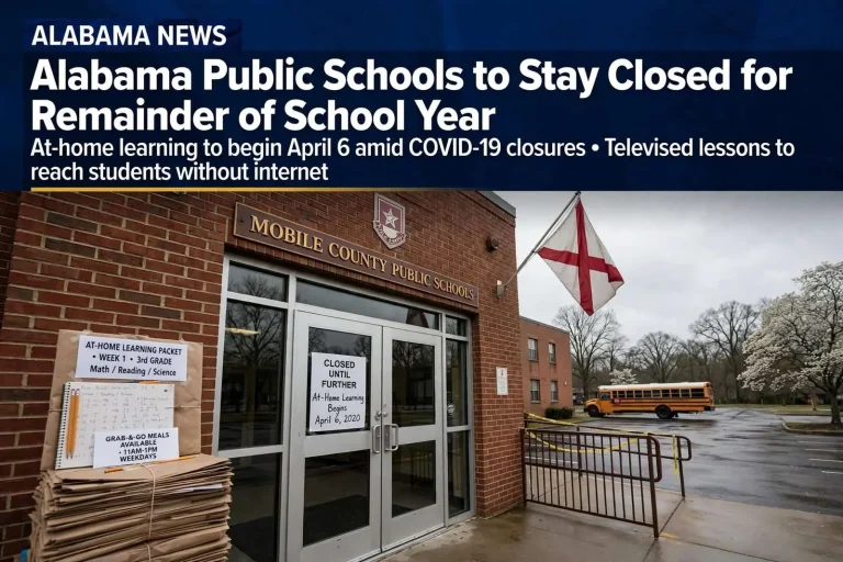 Illustration for the news story: Alabama public schools to stay closed; at-home learning begins April 6