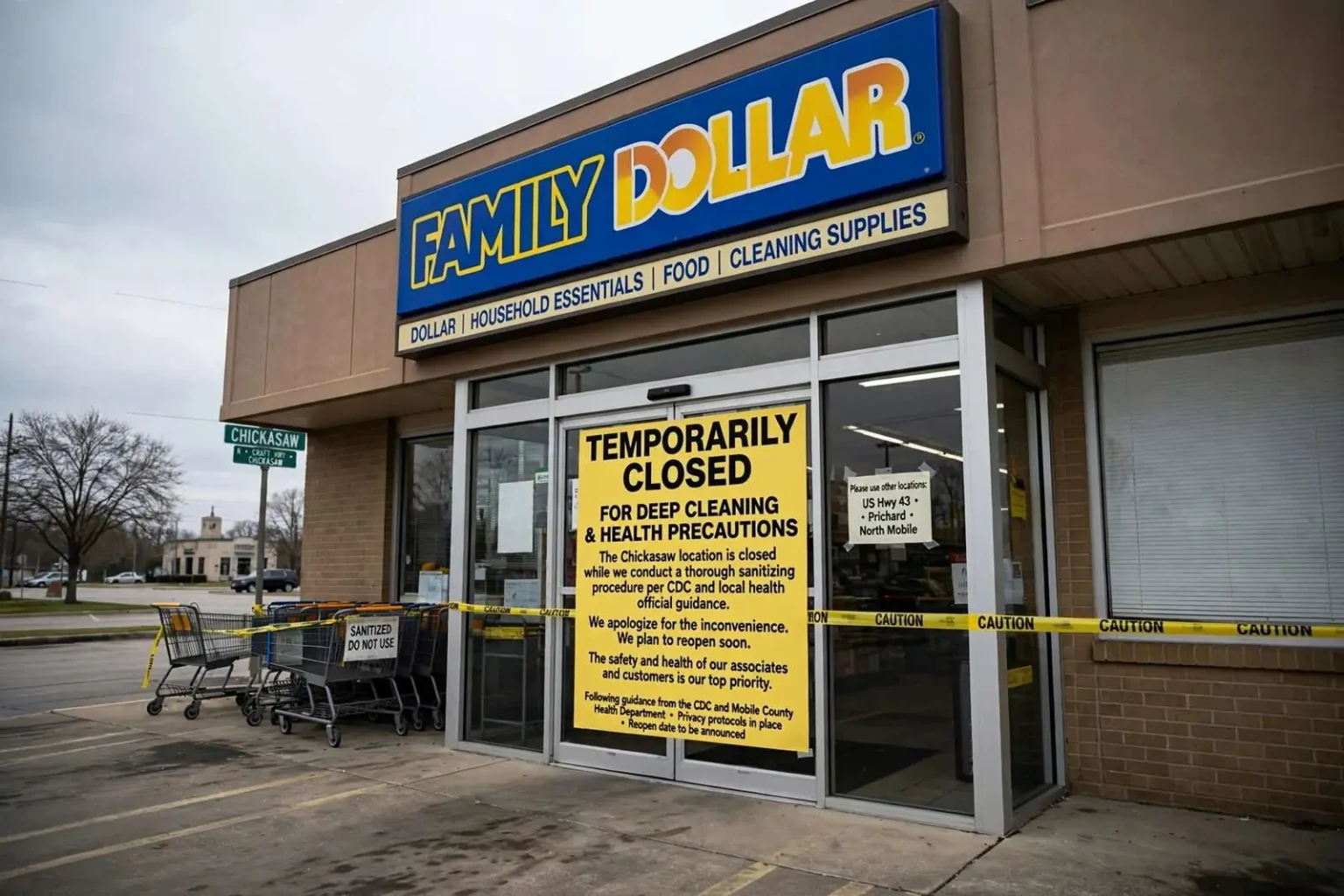 Illustration for the news story: Chickasaw Family Dollar Temporarily Closes for Deep Cleaning