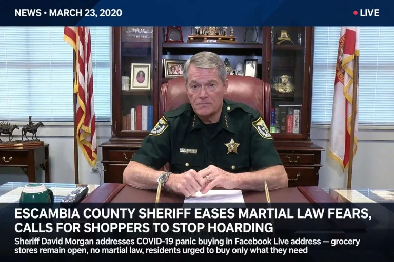 Illustration for the news story: Escambia County Sheriff Eases Martial Law Fears, Calls for Shoppers to Stop Hoarding