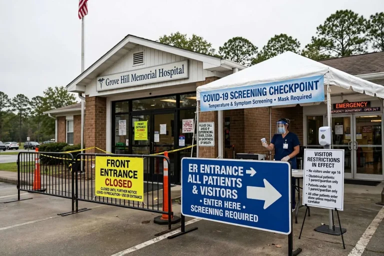Illustration for the news story: Grove Hill Memorial Hospital closes front entrance over coronavirus concerns