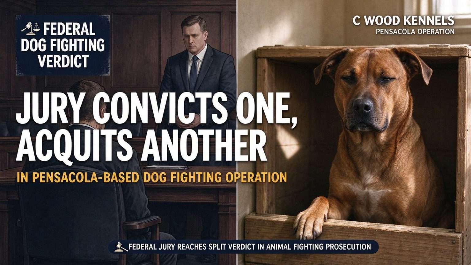 Illustration for the news story: Jury convicts one, acquits another in Pensacola-based dog fighting operation
