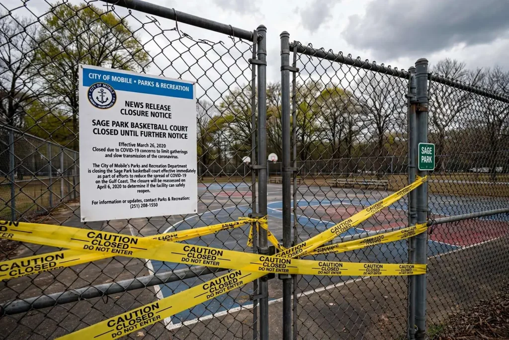 Illustration for the news story: Mobile Closes Sage Park Basketball Court Amid COVID-19 Concerns