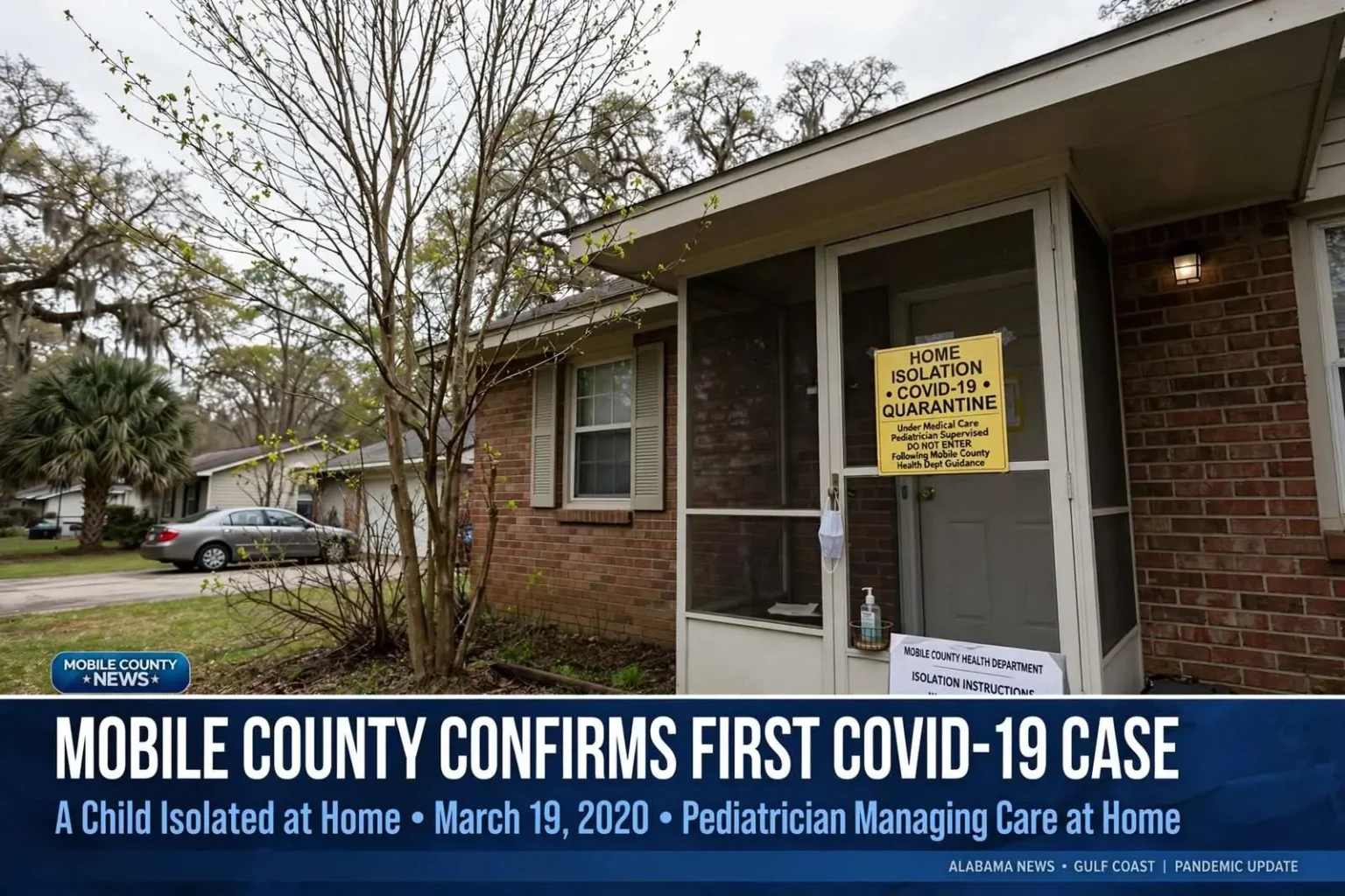 Illustration for the news story: Mobile County Confirms First COVID-19 Case: A Child Isolated at Home