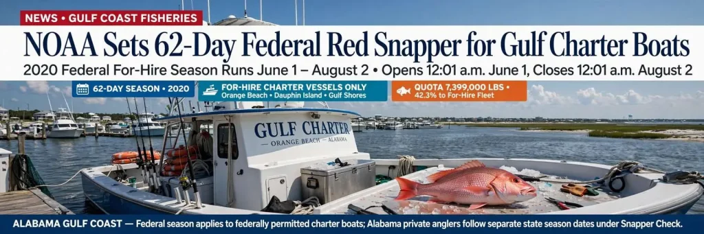 Illustration for the news story: NOAA Sets 62-Day Federal Red Snapper Season for Gulf Charter Boats