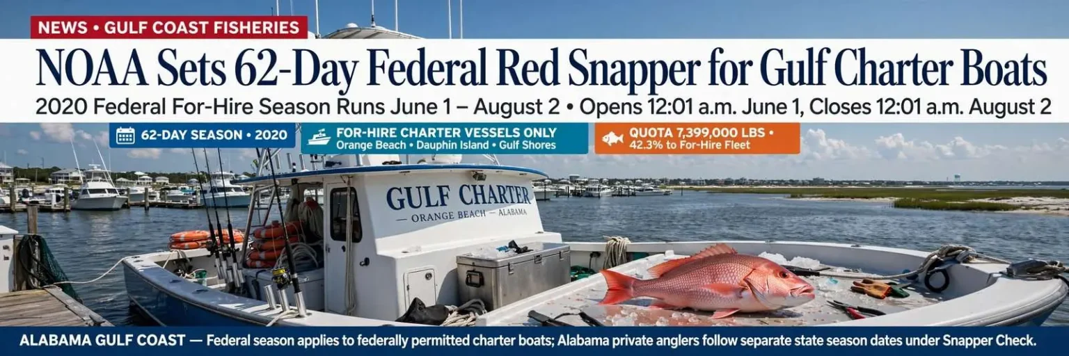 Illustration for the news story: NOAA Sets 62-Day Federal Red Snapper Season for Gulf Charter Boats