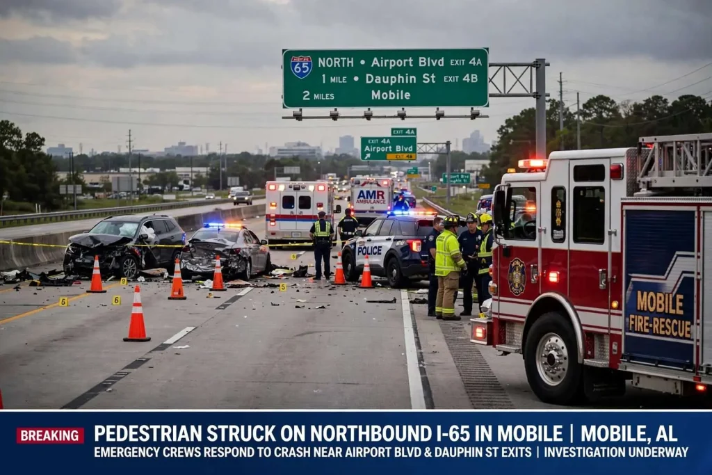 Illustration for the news story: Pedestrian struck on northbound Interstate 65 in Mobile