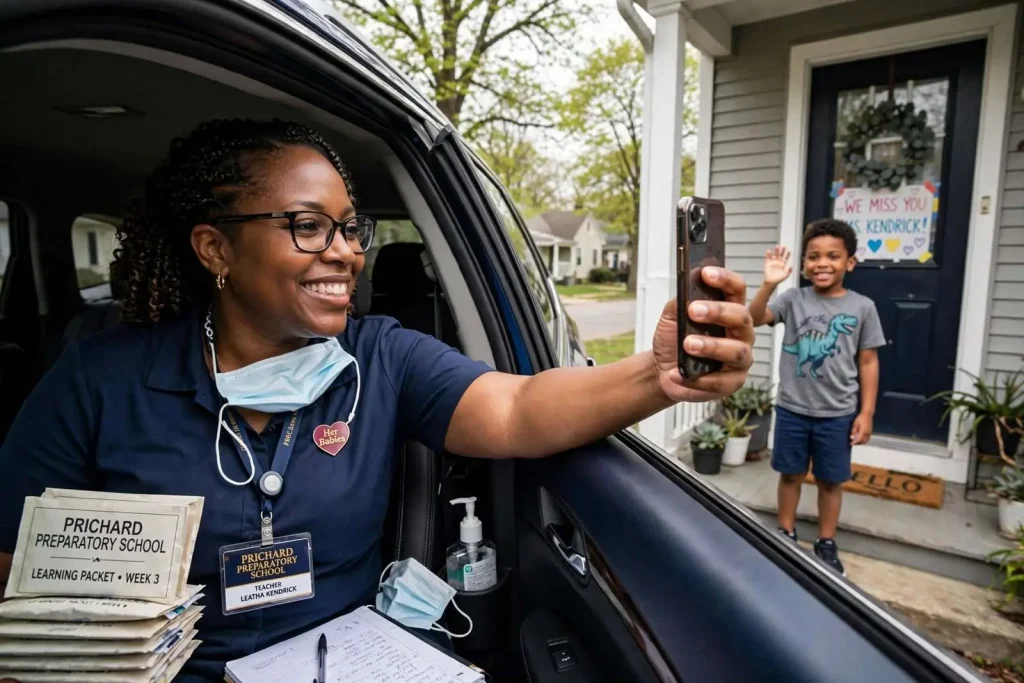 Illustration for the news story: Prichard Preparatory Teacher Drives to Students’ Homes to Share Love During Social Distancing