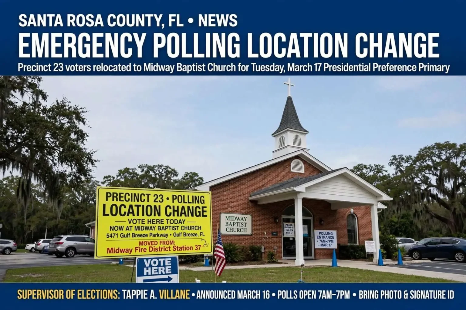 Illustration for the news story: Santa Rosa County emergency polling location change for Presidential Preference Primary