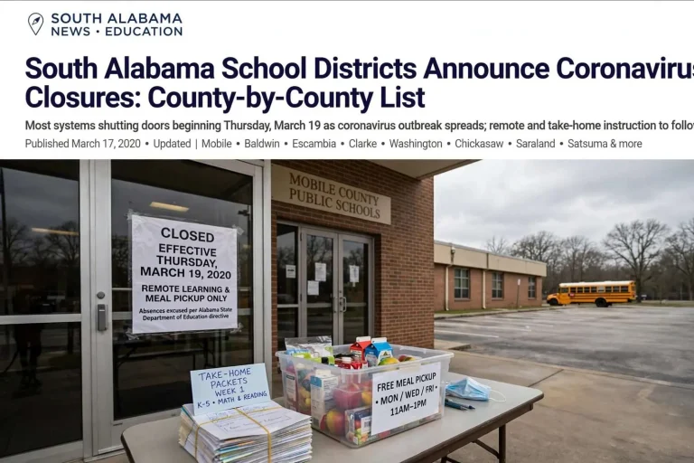 Illustration for the news story: South Alabama School Districts Announce Coronavirus Closures: County-by-County List