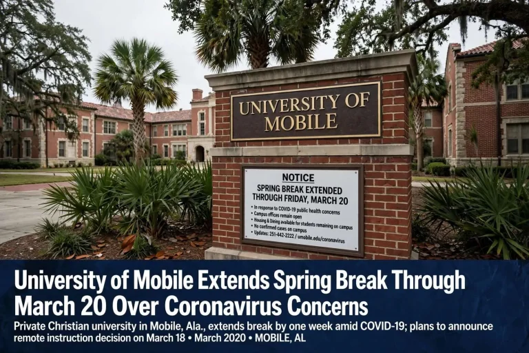 Illustration for the news story: University of Mobile Extends Spring Break Through March 20 Over Coronavirus Concerns