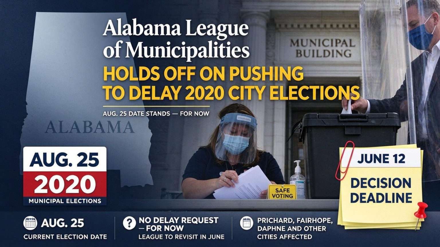 Illustration for the news story: Alabama League of Municipalities Holds Off on Pushing to Delay 2020 City Elections