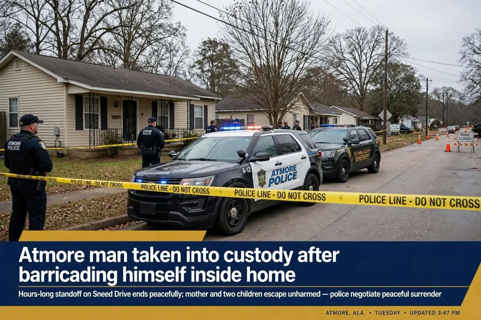 Illustration for the news story: Atmore man taken into custody after barricading himself inside home