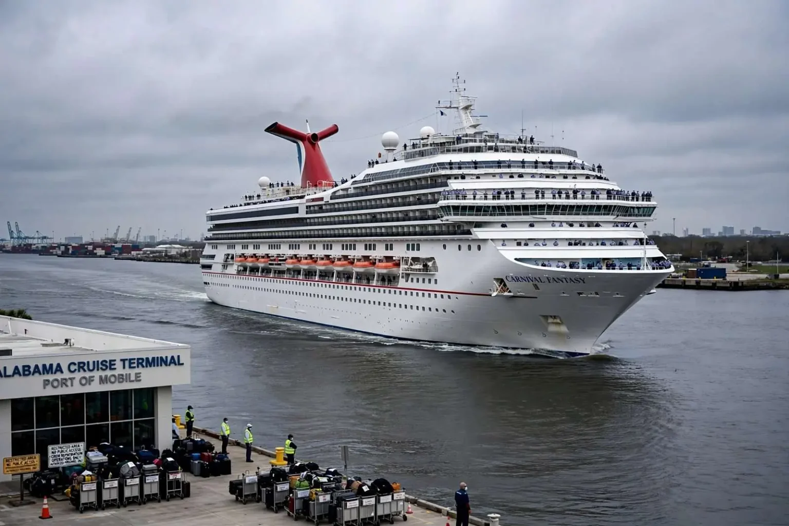 Illustration for the news story: Carnival Fantasy Leaves Mobile to Ferry Healthy Crew Members Home