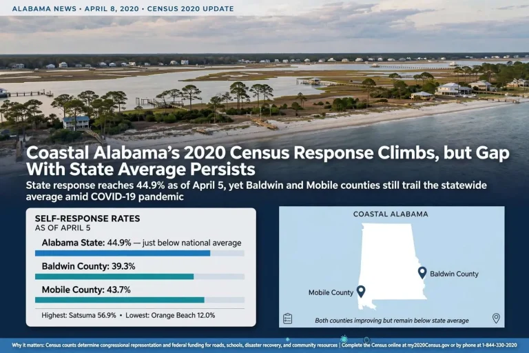 Illustration for the news story: Coastal Alabama’s 2020 Census Response Climbs, but Gap With State Average Persists